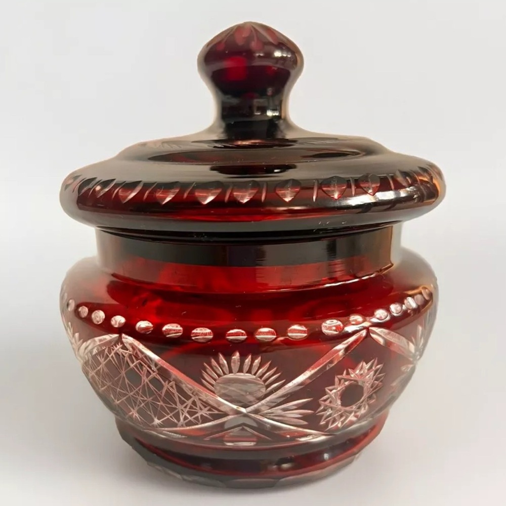 Bohemian Ruby Red Candy Bowl Lidded